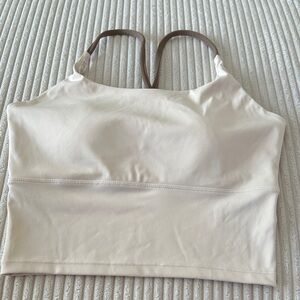 Buttery Soft Cream Pilates/Yoga Sports Cami Top with Brown Straps Size M